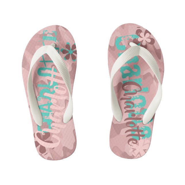 Personalised Pink & Maroon Shock Wave Camouflage Kid's Thongs (Footbed)