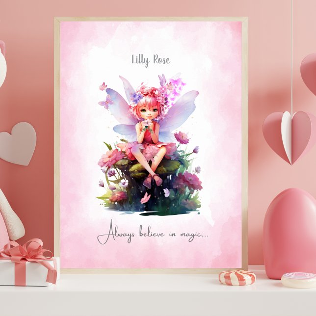 Personalised Pink & Mauve Fairy Nursery Wall Art (Personalized Pink & Mauve Fairy - Fairy Nursery Art For Girls)