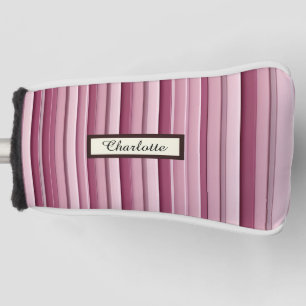 Personalised Pink Mauve Stripes Golf Putter Cover
