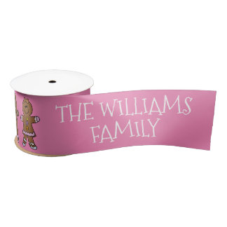 Personalised Pink Merry Christmas Gingerbread Man  Satin Ribbon
