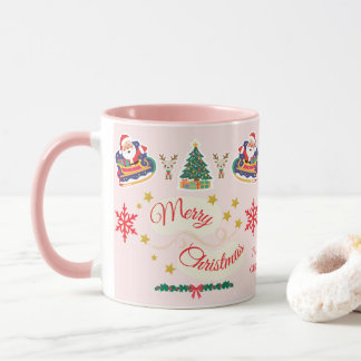 Personalised Pink Merry Christmas Santa Sleigh Mug