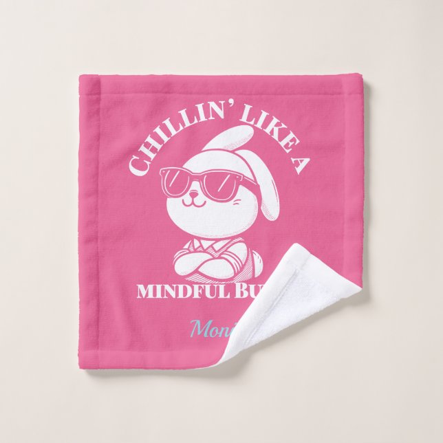  Personalised Pink "Mindful Bunny" Bath Towel Set (Wash Cloth)