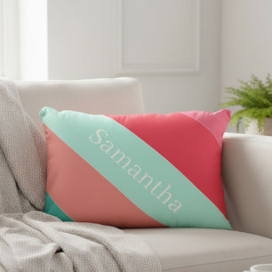 Personalised Pink & Mint Striped Colour Block Acce Decorative Cushion