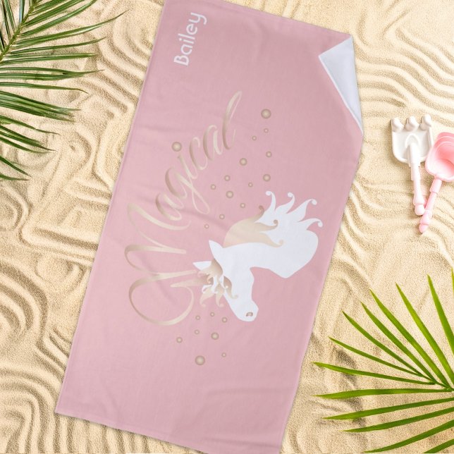 Personalised Pink Modern Magical Unicorn Beach Towel (Creator Uploaded)