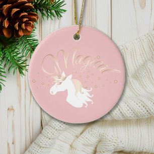 Personalised Pink Modern Magical Unicorn Ceramic Ornament