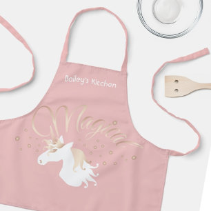 Personalised Pink Modern Magical Unicorn Girl Kids Apron
