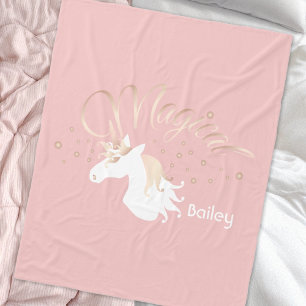 Personalised Pink Modern Magical Unicorn Kids Fleece Blanket