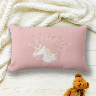 Personalised Pink Modern Magical Unicorn Kids Lumbar Cushion