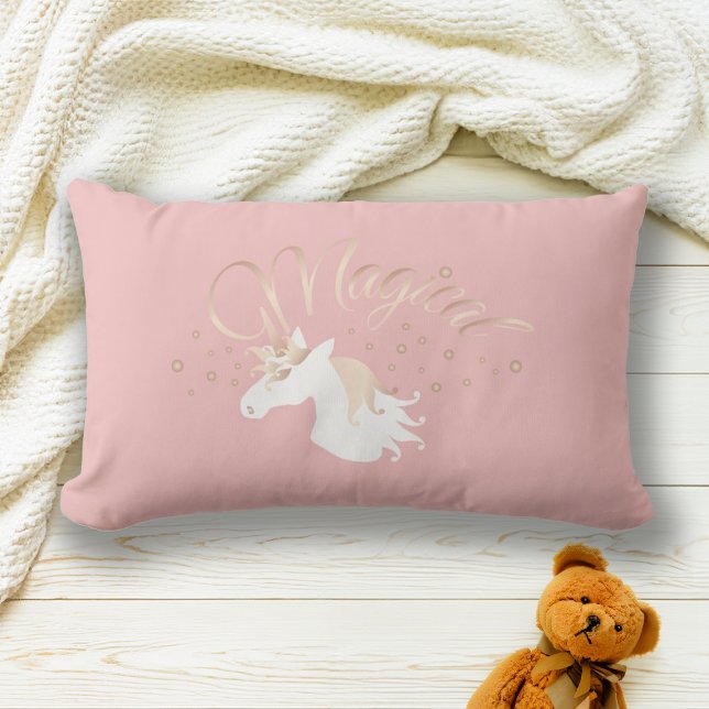 Personalised Pink Modern Magical Unicorn Kids Lumbar Cushion (Creator Uploaded)