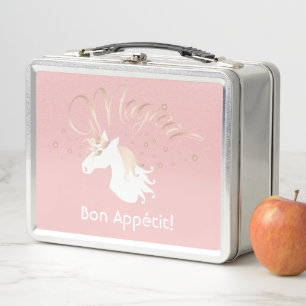 Personalised Pink Modern Magical Unicorn Kids Metal Lunch Box