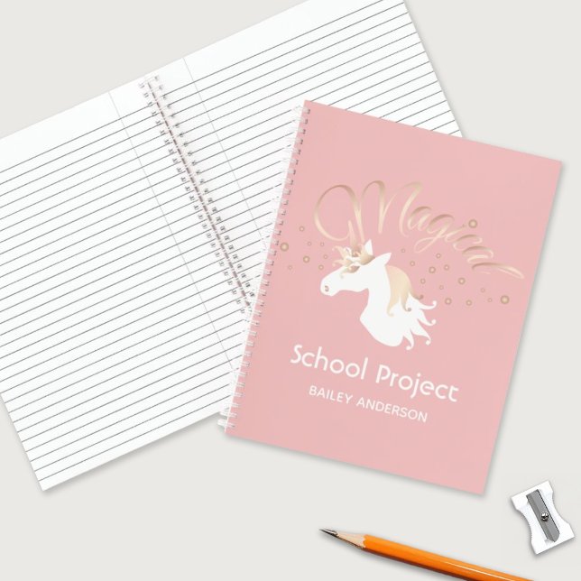 Personalised Pink Modern Magical Unicorn Kids Notebook (Creator Uploaded)