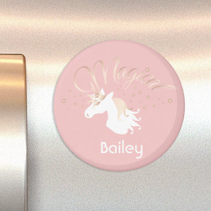 Personalised Pink Modern Magical Unicorn Magnet