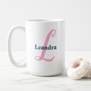 Personalised Pink Monogram Letter L Custom Name Coffee Mug
