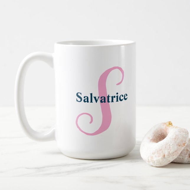  Personalised Pink Monogram Letter S Custom Name Coffee Mug (With Donut)