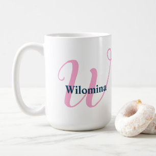 Personalised Pink Monogram Letter W Custom Name Coffee Mug