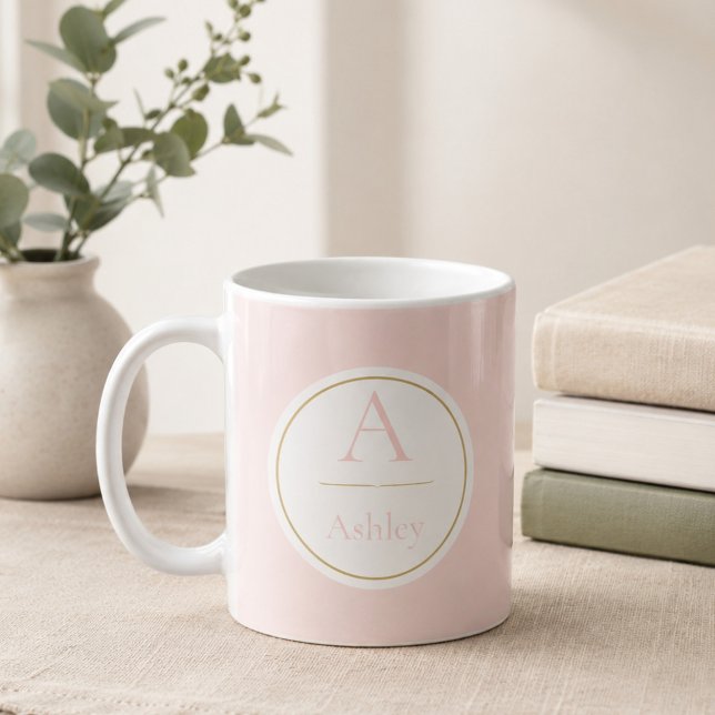 Personalised Pink Monogram Name Elegant  Coffee Mug (Creator Uploaded)