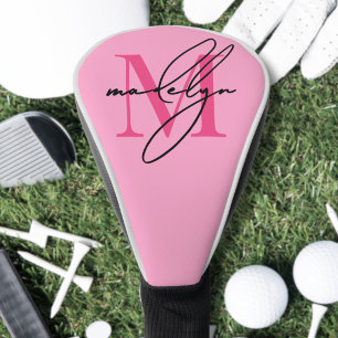 Personalised Pink Monogram Name Golf Head Cover
