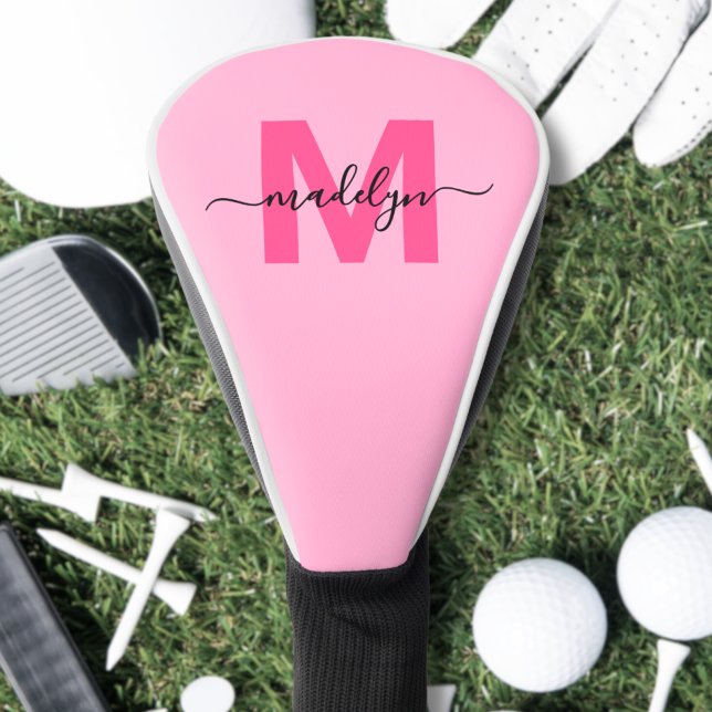 Personalised Pink Monogram Name Golf Head Cover (Personalized Pink Monogram Name Golf Head Cover)