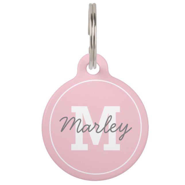 Personalised Pink Monogram Pet Name Tag (Front)