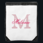 Personalised pink monogram wedding drawstring bag<br><div class="desc">Personalised pastel pink monogram wedding drawstring bag for team bride. Cute backpacks for bride to be and brides entourage. Make your own for bridesmaid, maid of honour, matron of honour, mother of the bride, flower girl, mother of the groom etc. Stylish script typography with vintage name initial letter. Fun favour...</div>
