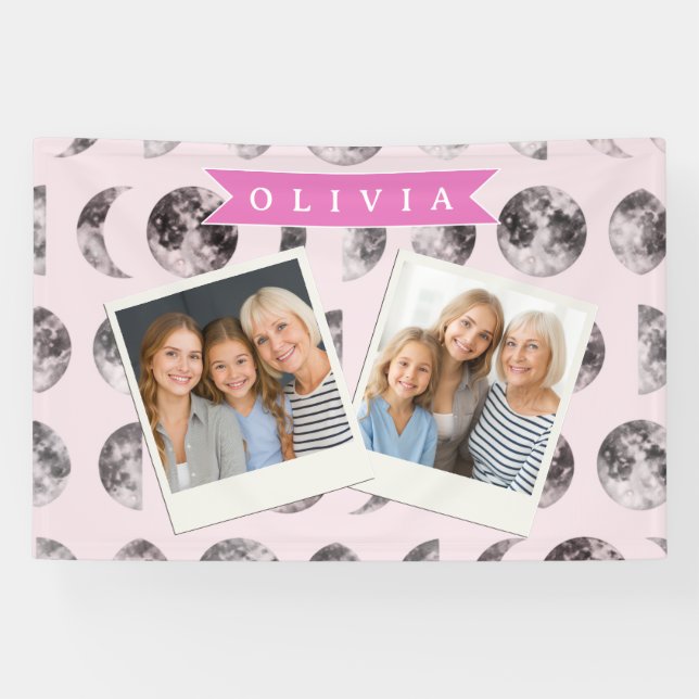 Personalised Pink Moon Phase Celestial Name Gift Banner (Horizontal)