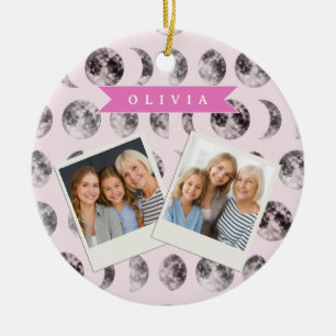 Personalised Pink Moon Phase Celestial Name Gift Ceramic Ornament