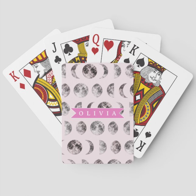 Personalised Pink Moon Phase Celestial Name Gift Playing Cards (Back)