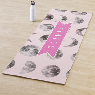 Personalised Pink Moon Phase Celestial Name Gift Yoga Mat