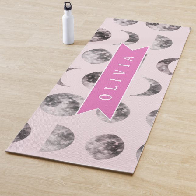 Personalised Pink Moon Phase Celestial Name Gift Yoga Mat (In Situ)