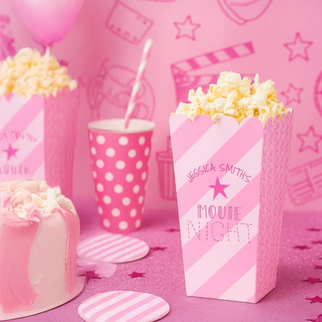Personalised Pink Movie Night Popcorn Box (Creator Uploaded)