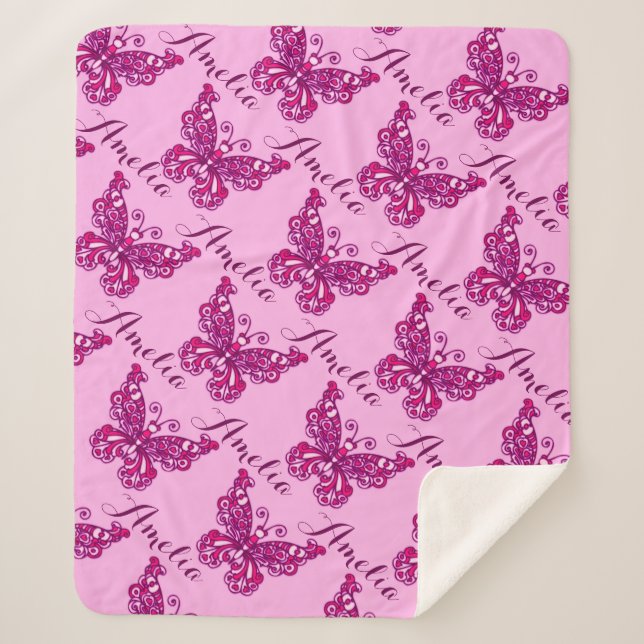 Personalised pink name butterfly pattern blanket (Front)