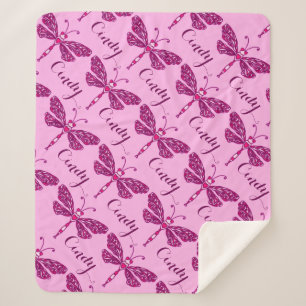 Personalised pink name dragonfly pattern blanket