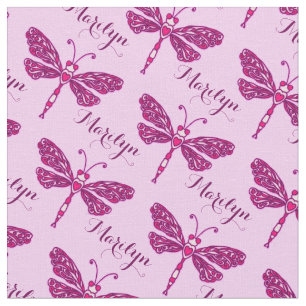 Personalised pink name dragonfly stylised pattern fabric