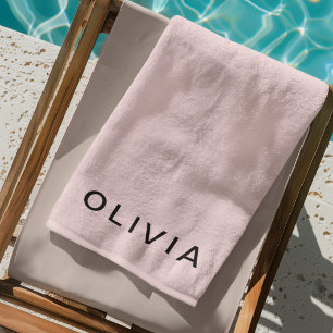 Personalised Pink & Name Monogram   Elegant Custom Beach Towel