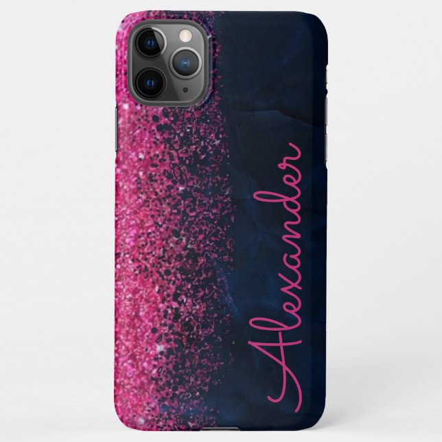 Personalised Pink Navy Glitter Marble BUDGET Girls iPhone Case (Back)