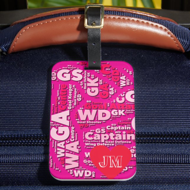 Personalised Pink Netball  Luggage Tag (Front Insitu 2)