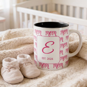 Personalised Pink New Mum Monogram Established Two-Tone Coffee Mug