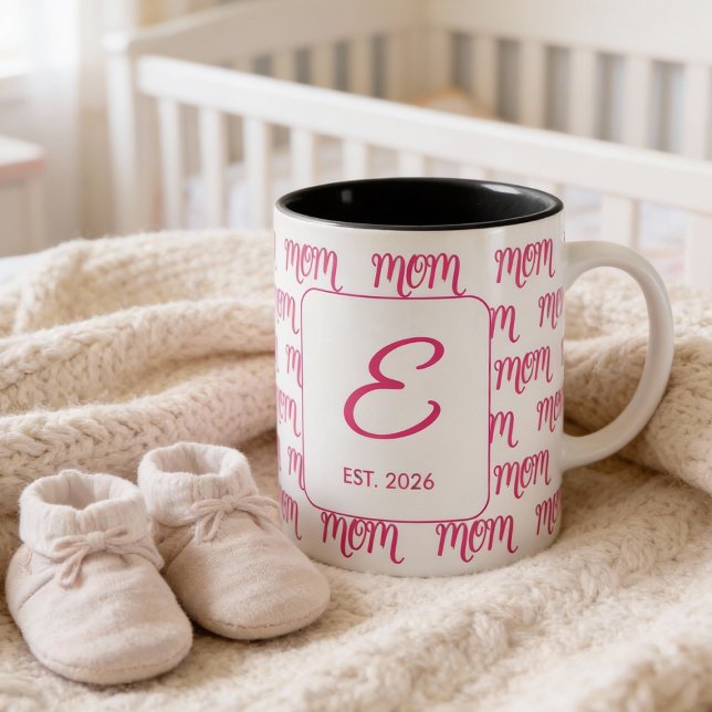 Personalised Pink New Mum Monogram Established Two-Tone Coffee Mug (Creator Uploaded)