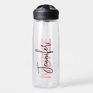 Personalised Pink Nurse Typography Water Bottle