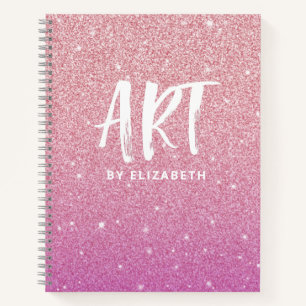 Personalised Pink Ombre Glitter Sketchbook Notebook