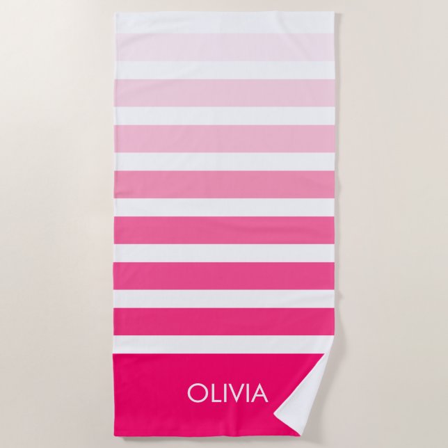 Personalised Pink Ombre Name Beach Towel (Front)
