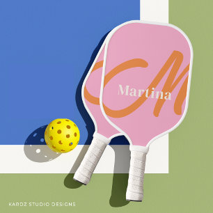 Personalised Pink Orange Monogram Pickleball Paddle