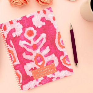 Personalised Pink & Orange Tribal Ikat Notebook