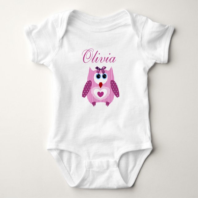 Personalised Pink Owl Baby Girl One Piece Tshirt (Front)