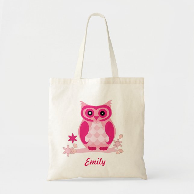 Personalised Pink Owl kids Tote Bag (Front)