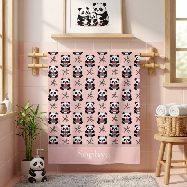 Personalised Pink Panda Kids Bath Towel (Creator Uploaded)
