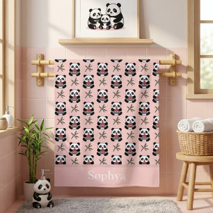 Personalised Pink Panda Kids Beach Towel
