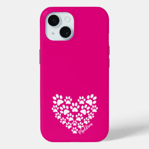 Personalised Pink Paw Print iPhone 15 Case