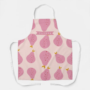 Personalised Pink Pear Pattern Cute Girly Fruit Apron