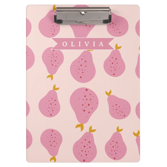 Personalised Pink Pear Pattern Cute Girly Fruit Clipboard (Front)